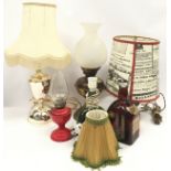 Collection of vintage lighting to include bedside lamps and two oil lamps (6).