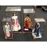 4 x glass cased Franklin Heirloom dolls , two of which are "Lady Diana" dolls.