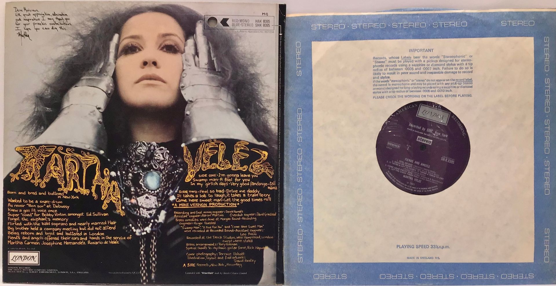 MARTHA VELEZ - FIENDS & ANGELS LP VINYL RECORD. Another nice rarity found here in Ex machine cleaned - Image 2 of 2