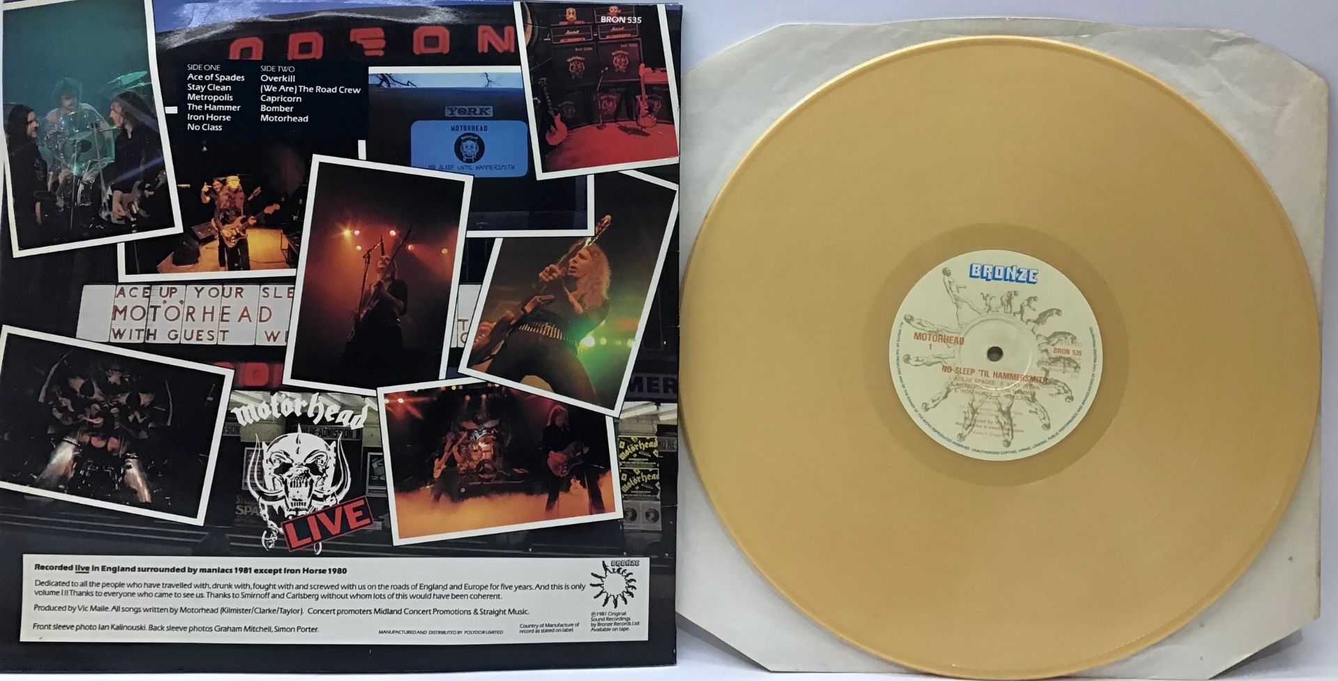 MOTORHEAD “NO SLEEP TIL HAMMERSMITH” VINYL LP RECORD. This is found here on gold coloured vinyl on - Image 2 of 2