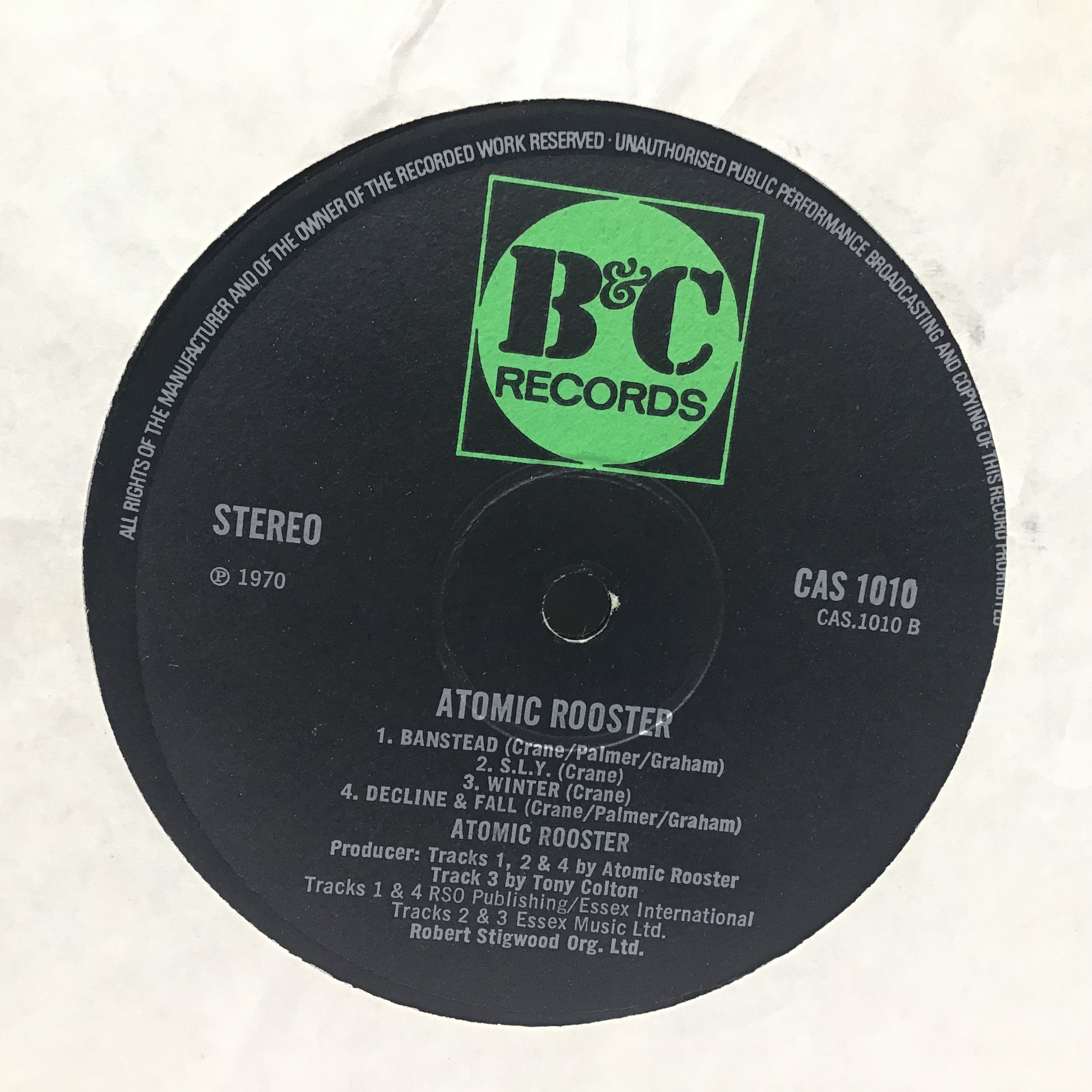 ATOMIC ROOSTER VINYL LP RECORD. Ex condition self titled album here on B & C Records CAS 1010 from - Image 4 of 4