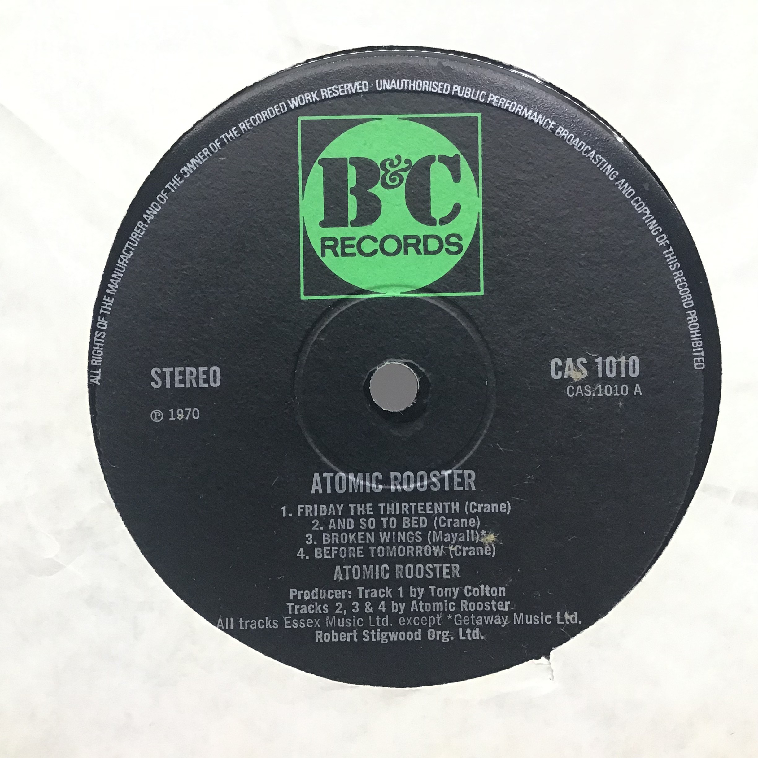 ATOMIC ROOSTER VINYL LP RECORD. Ex condition self titled album here on B & C Records CAS 1010 from - Image 3 of 4