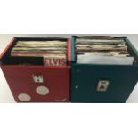 2 CARRY CASE CONTAINERS OF 7” VINYL RECORDS. A lot of hits found here to include Elvis Costello -