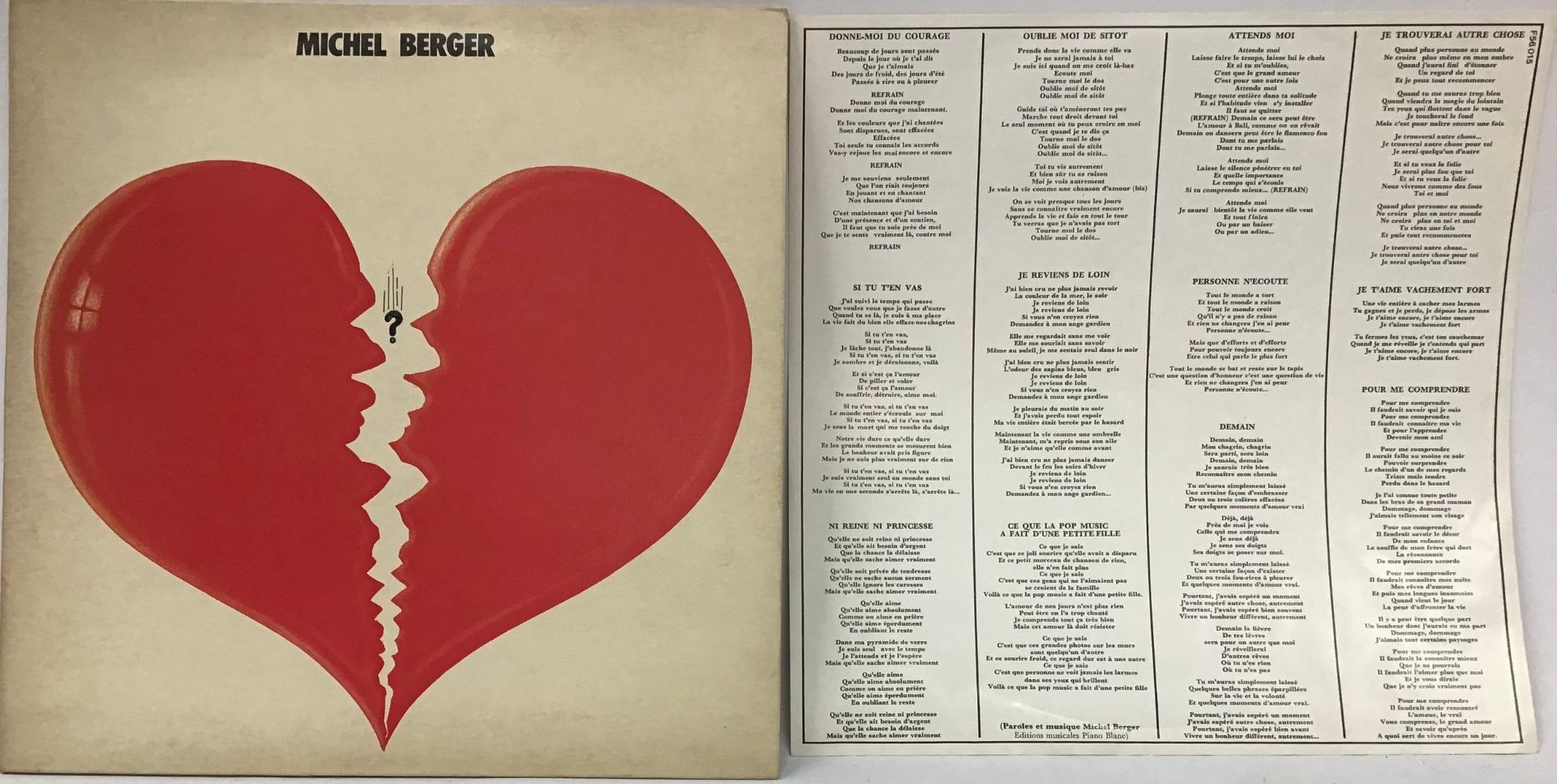 MICHEL BERGER SELF TITLED LP RECORD. Pressed in France on Warner Brothers WB 56015. Complete with