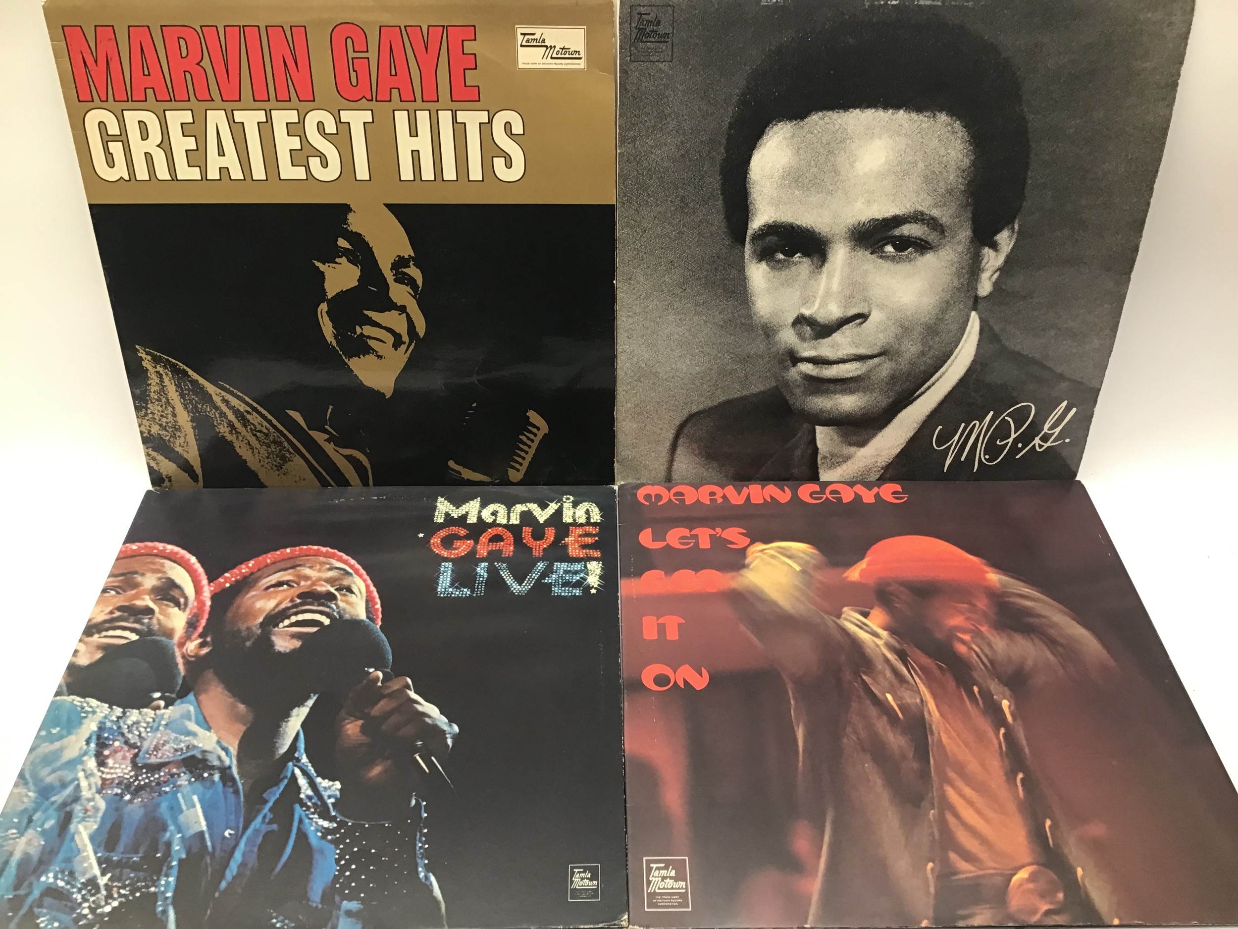 4 VINYL ALBUMS FROM MARVIN GAYE. Titles here include - Greatest Hits - Live - Let’s Get It On and