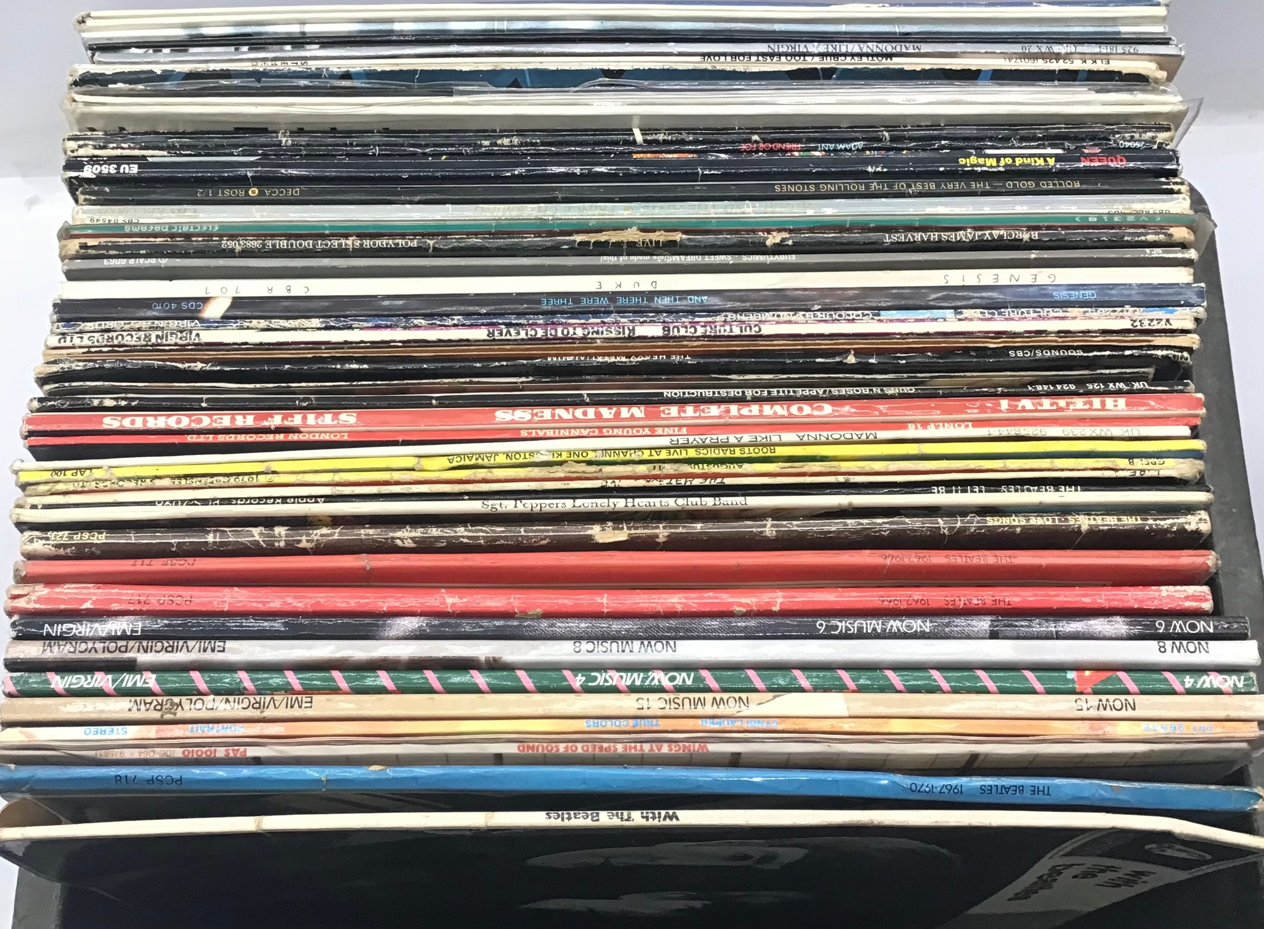 A BOX OF VARIOUS ROCK AND POP LP RECORDS. These records include The Beatles - Madonna - Madness - Image 2 of 3