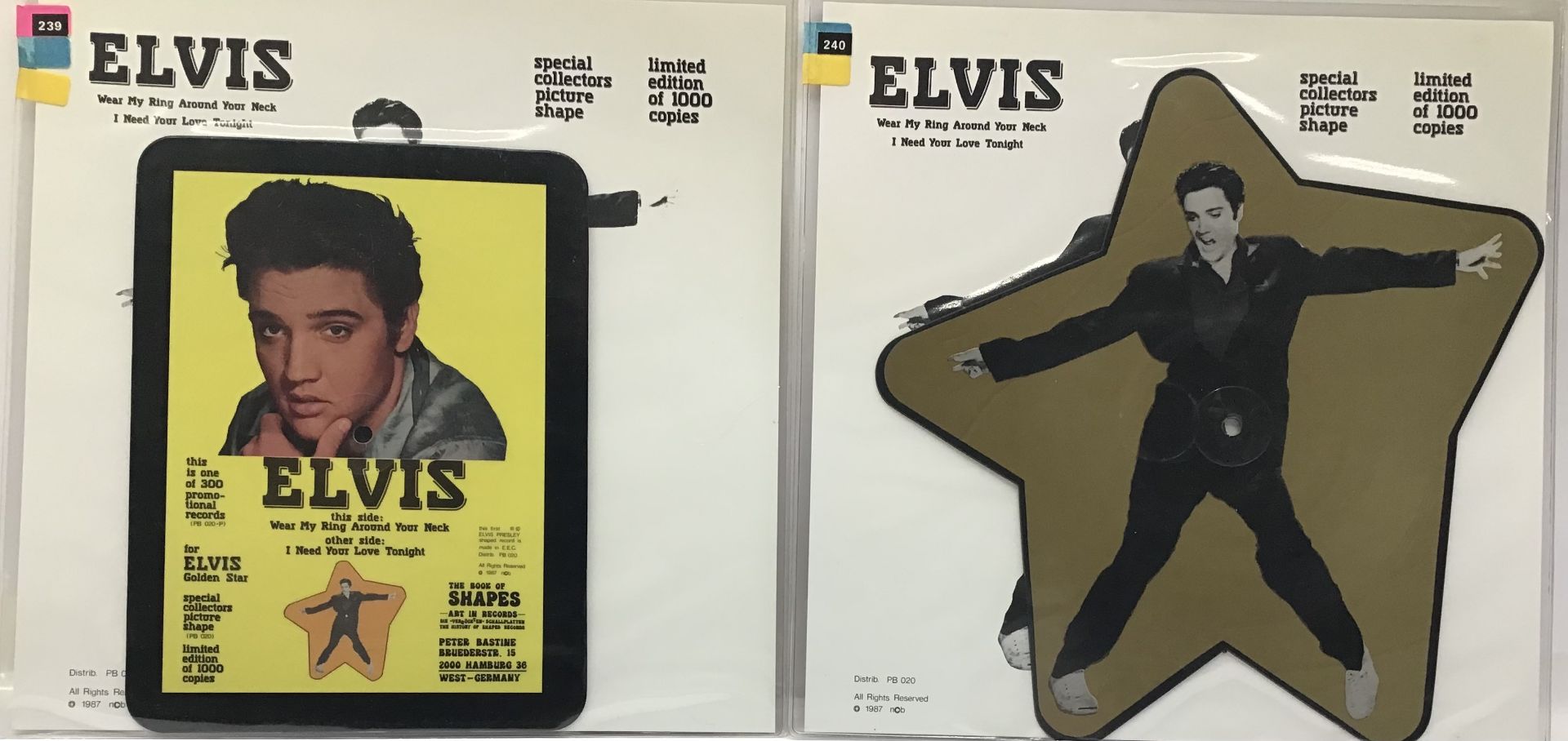 ELVIS PRESLEY x 2 ‘WEAR MY RING AROUND YOUR NECK’ 7" SHAPED VINYL RECORD PICTURE DISC