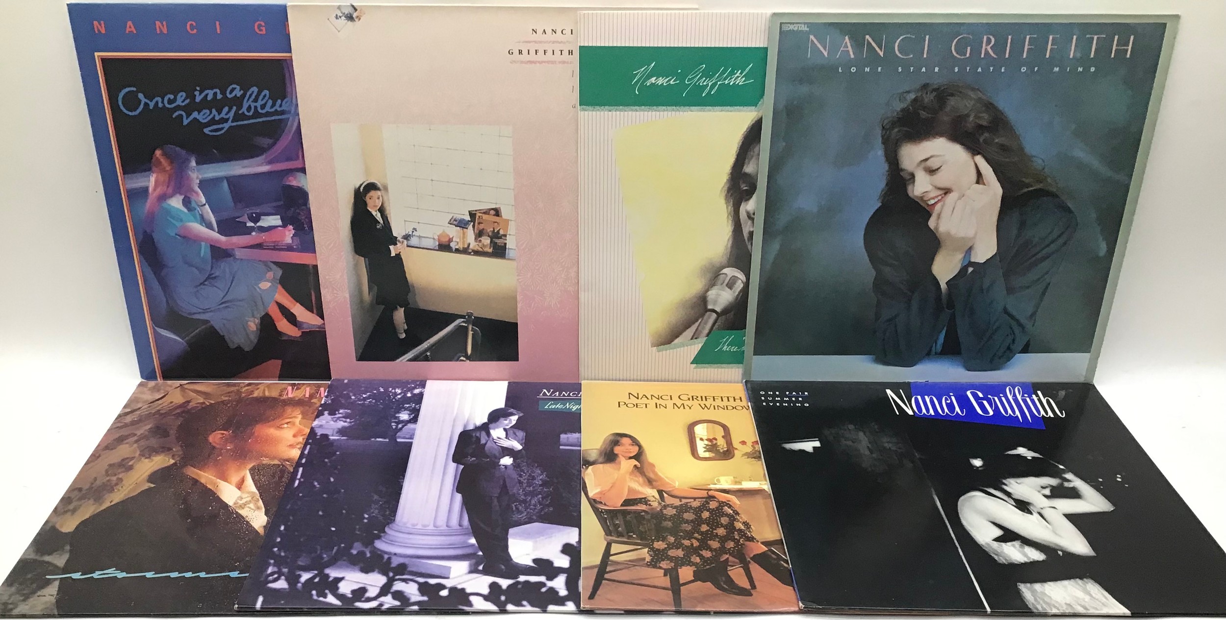 8 X NANCI GRIFFITH LP VINYL RECORDS. To include - Late Night Grand Hotel - Storms - Poet In My