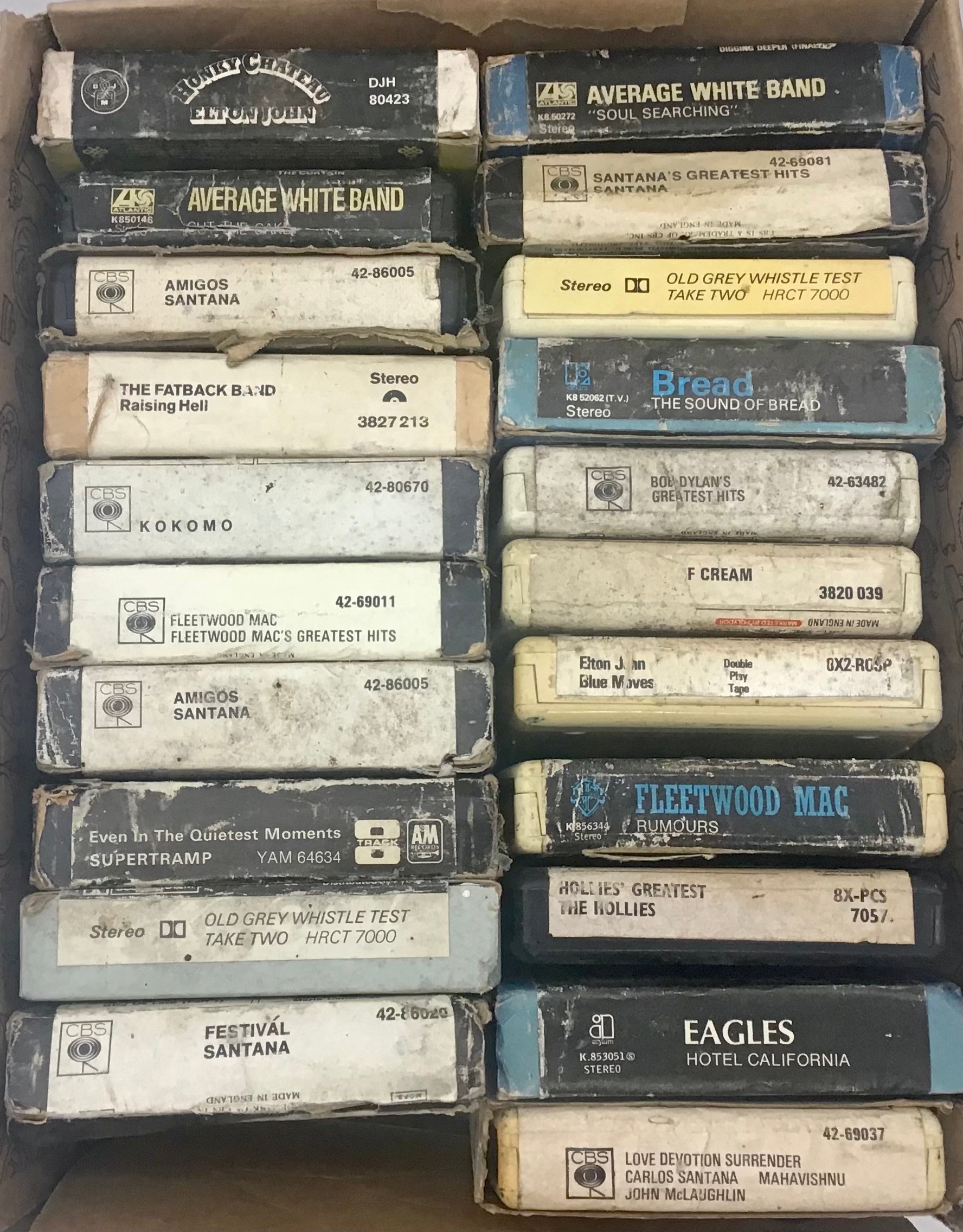 SELECTION OF 8 TRACK CARTRIDGE TAPES. In total we have a box of 21 including artists - Eagles -