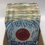 50 EMBASSY 7” VINYL SINGLE RECORDS. Here we find many artists singing cover songs which are mainly