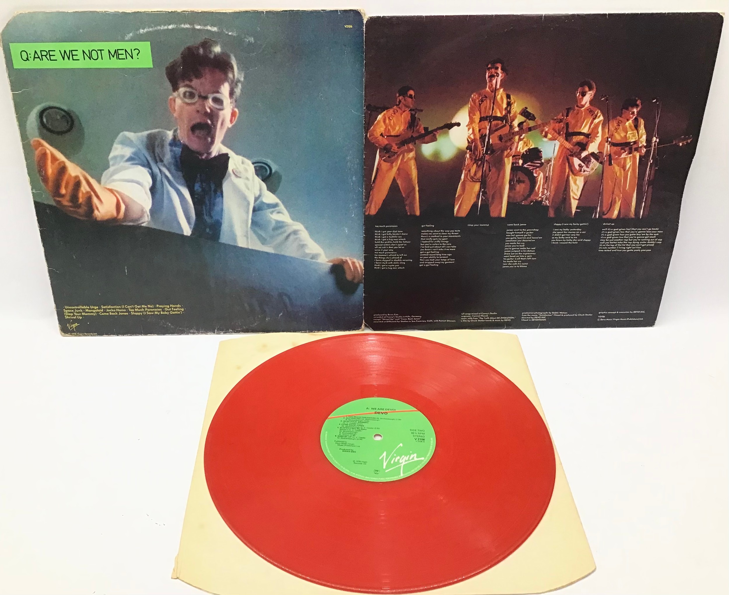DEVO - Q: ARE WE NOT MEN? Pressed here on Virgin Red coloured vinyl No. V2106 from 1978 and found