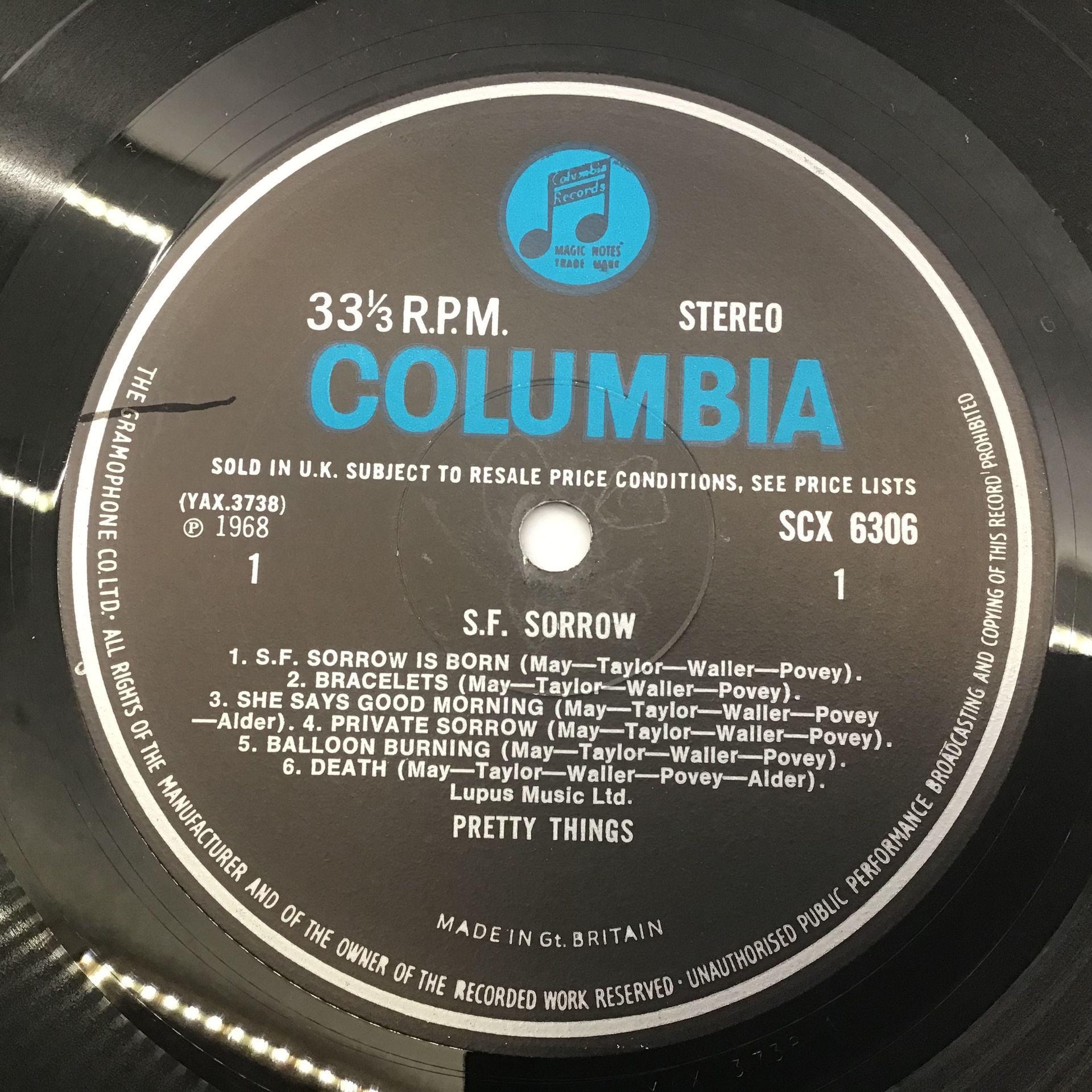 PRETTY THINGS ‘S.F. SORROW’ LP RECORD. Pressed here on Columbia Records from 1968. This stereo - Image 7 of 10