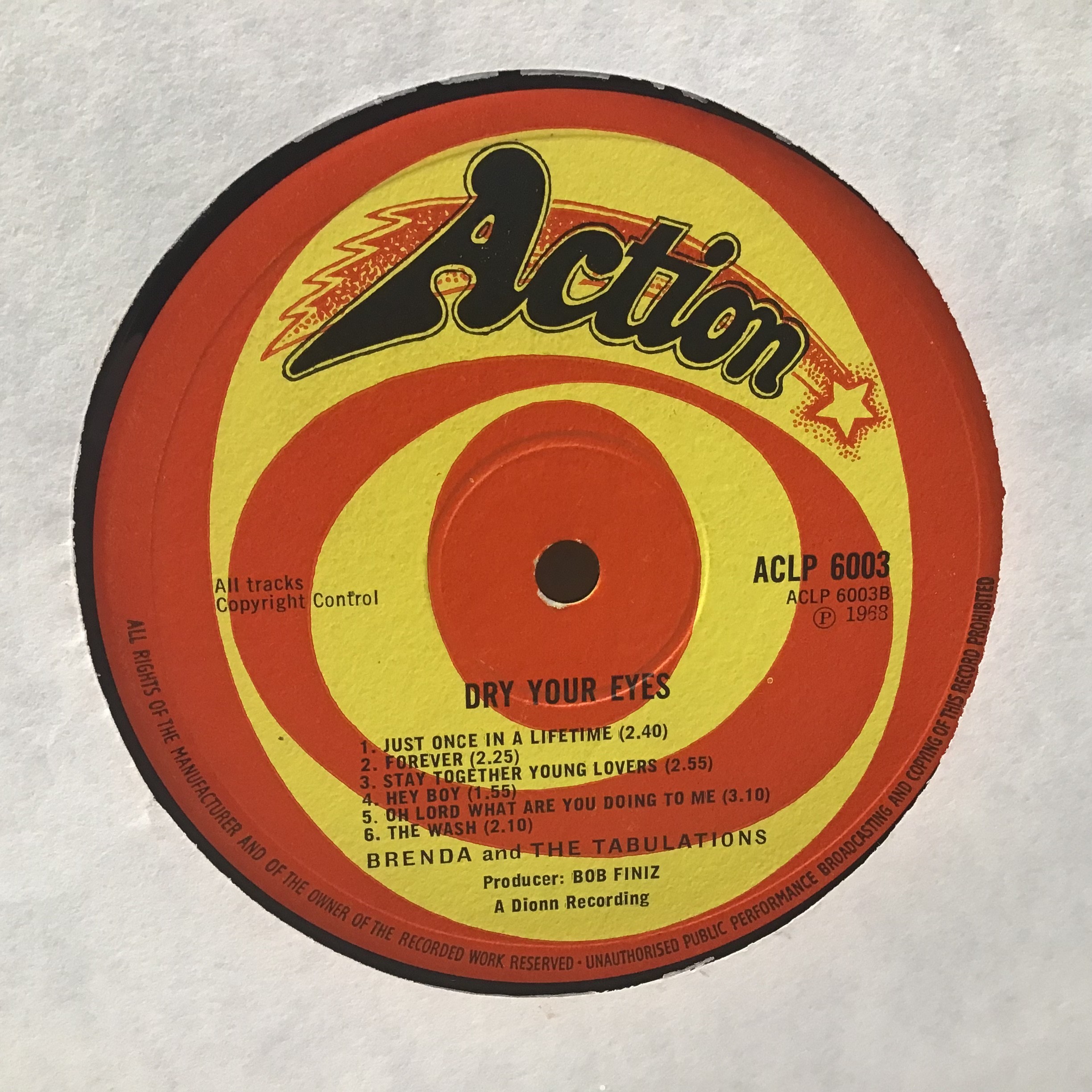 BRENDA AND THE TABULATIONS 'DRY YOUR EYES' VINYL LP. Found here on the Action Label ACLP 6003 from - Image 4 of 4