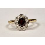 18ct gold platinum diamond and garnet ring, 2.9gms, Size L Boxed.