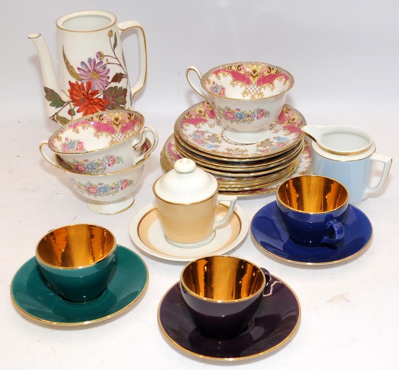 Collection of ceramics to include Shelley part tea set in the Sheraton pattern and Copenhagen gilded