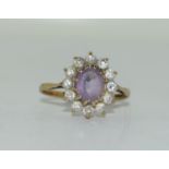 9ct gold ladies antique set Amethyst cluster ring size O