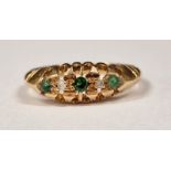 Antique hallmarked 18ct gold Emerald/Diamond ring 3.4g, Size O, Boxed.
