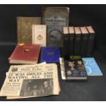Collection of ephemera and books to include five volumes of Winston Churchill books, part full