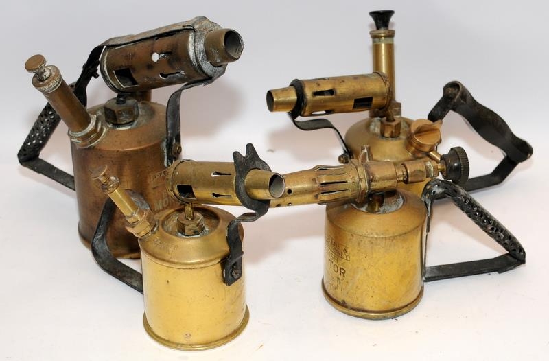 Collection of vintage paraffin blow torches including Siewert and Monitor brands. Four in lot