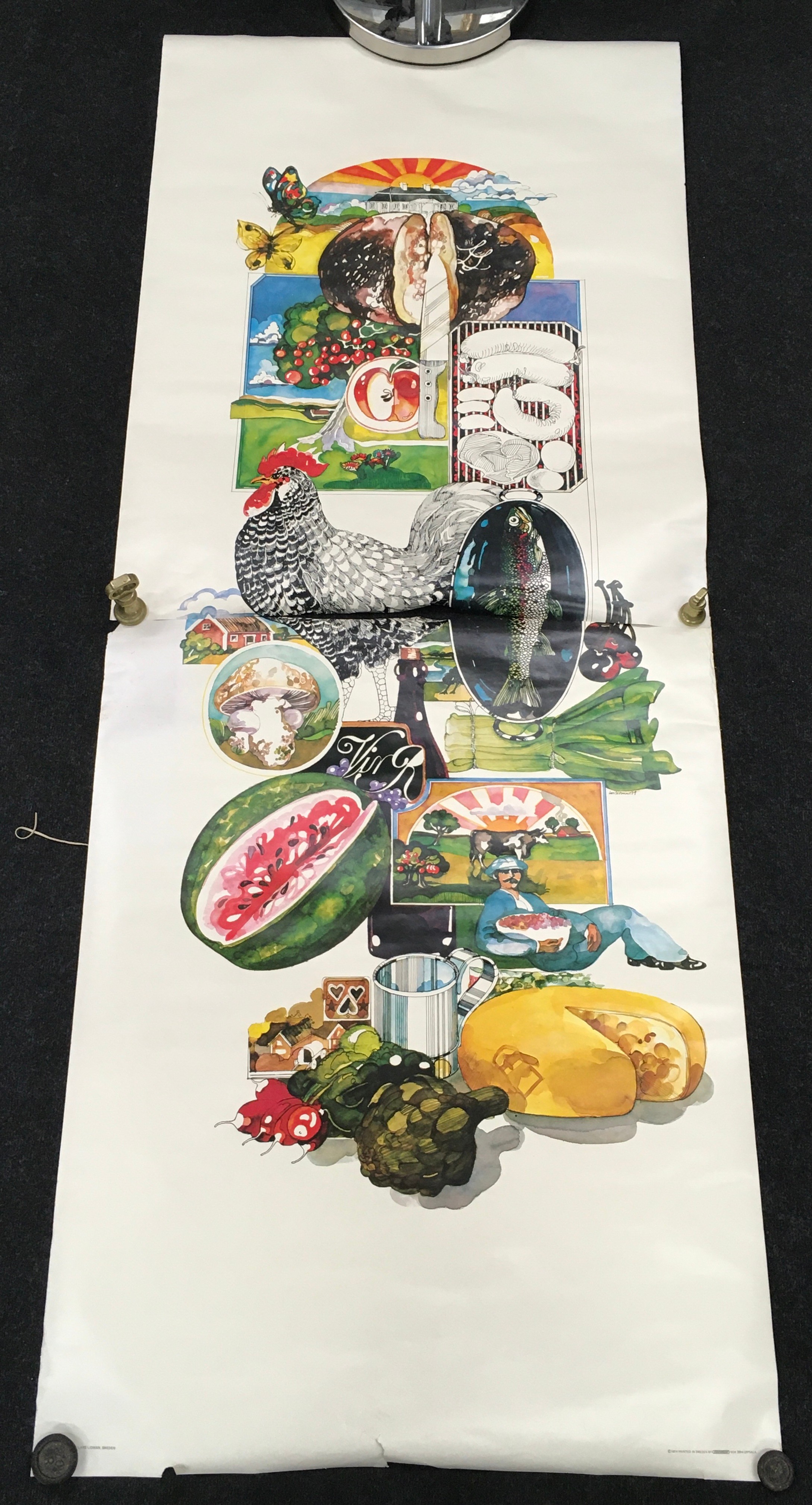 Scandecor vintage 1970's food advertising exhibition poster in two parts. Artist Lars Lidman