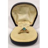 Antique 18ct gold hallmarked turquoise ring, Size P , 3.2g, boxed