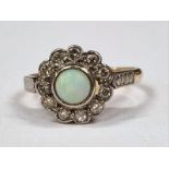 Antique Diamond/Opal 18ct gold/platinum ring Size M, 3grams, Boxed.