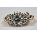 Aqua/Diamond 9ct gold ring Size M, 3 grams.