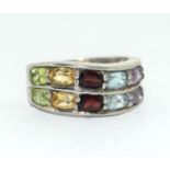 A multi gem stone 925 silver ring Size N