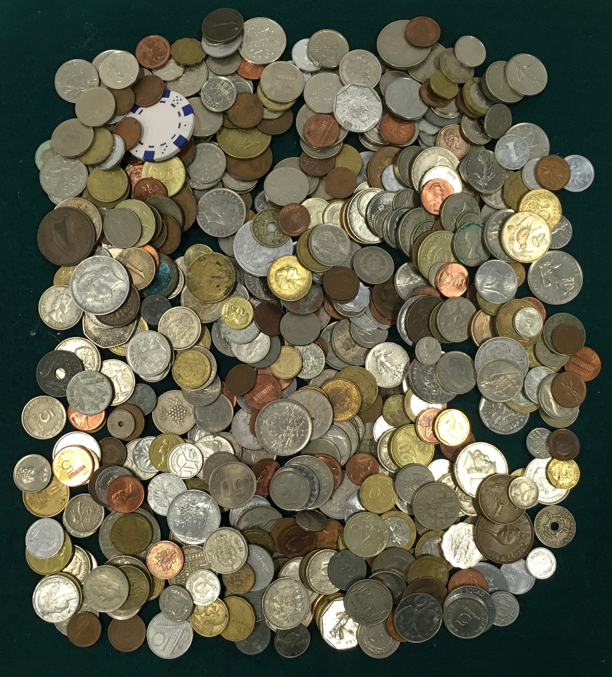 A large collection of foreign coinage.