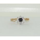 9ct gold ladies sapphire cluster ring size S