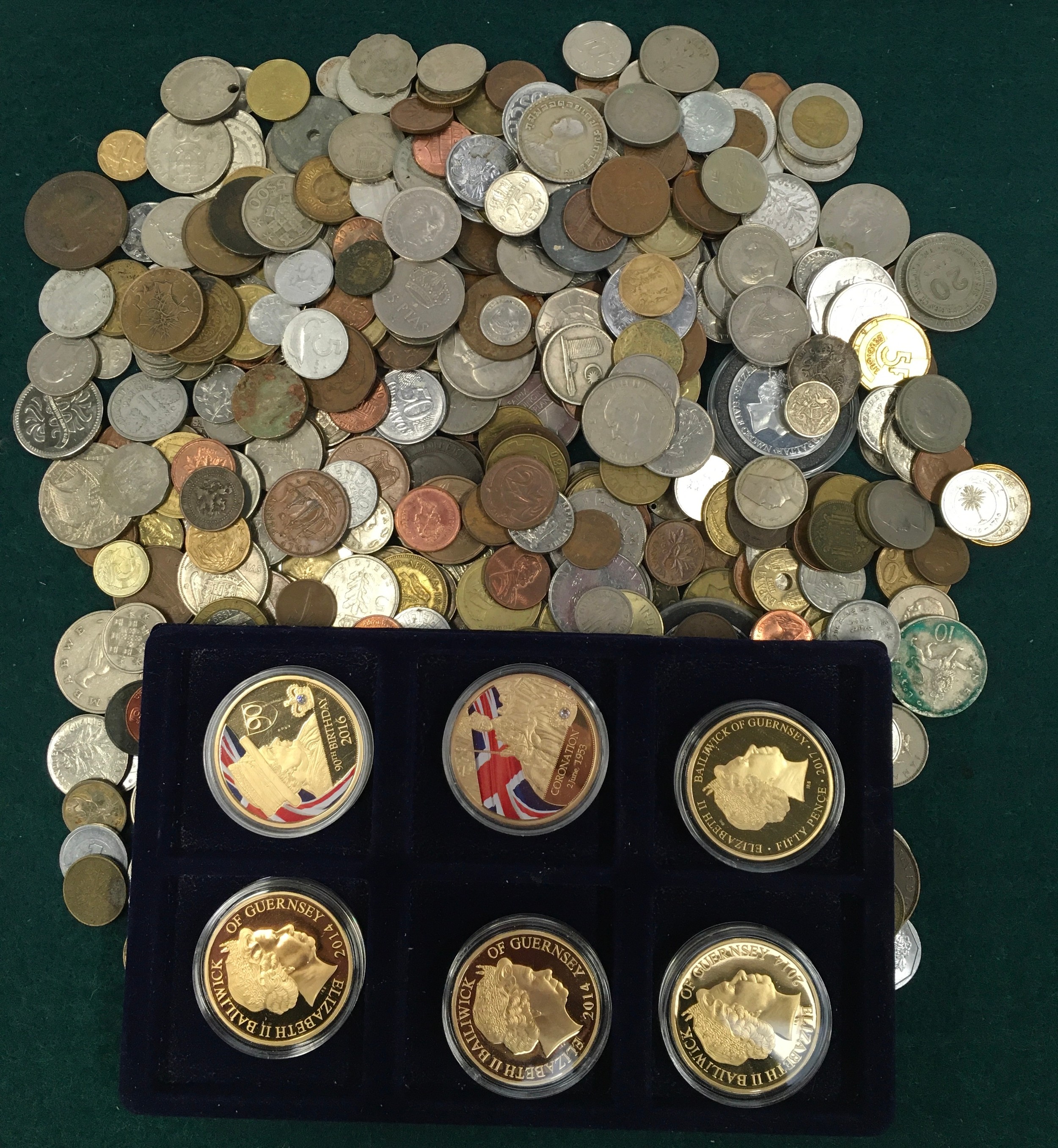 A large collection of foreign coinage.