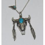 Native American Turquoise 925 silver pendant and chain.