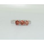 9ct white gold ladies 3 stone Tourmaline ring size N