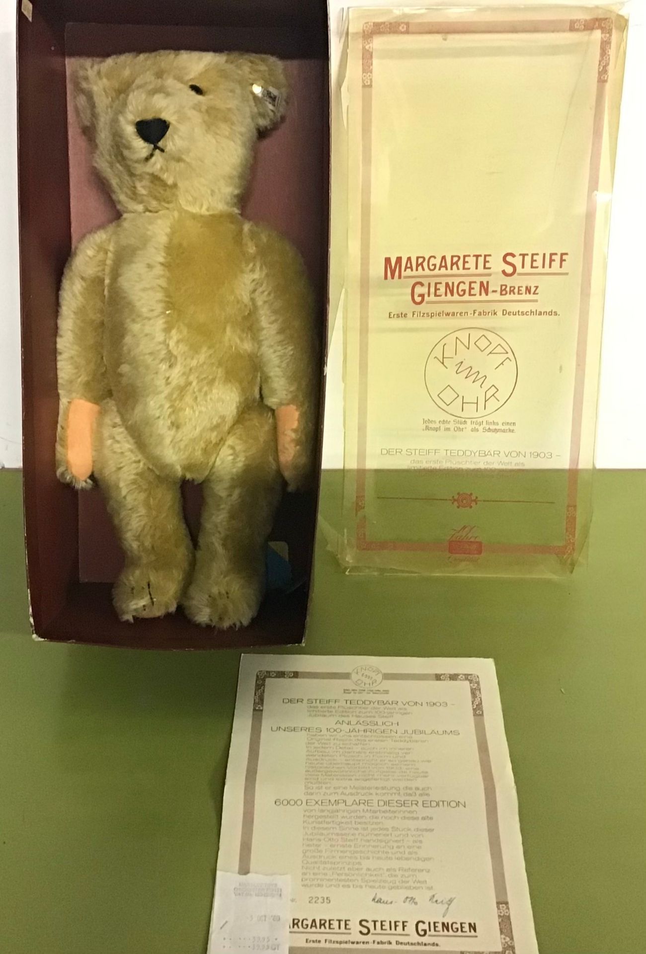 Steiff 100th Anniversary Papa Bear, golden mohair, 1980, white tag 0153/43, Excellent within Good