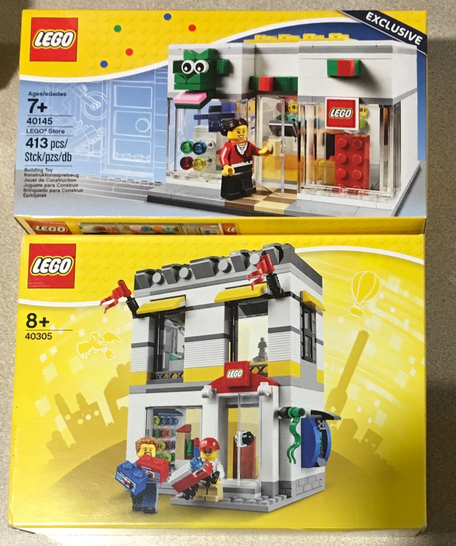 2 x Lego sets: 40145 Lego Store (retired) and 40305 Microscale Lego Brand Store. New and sealed.