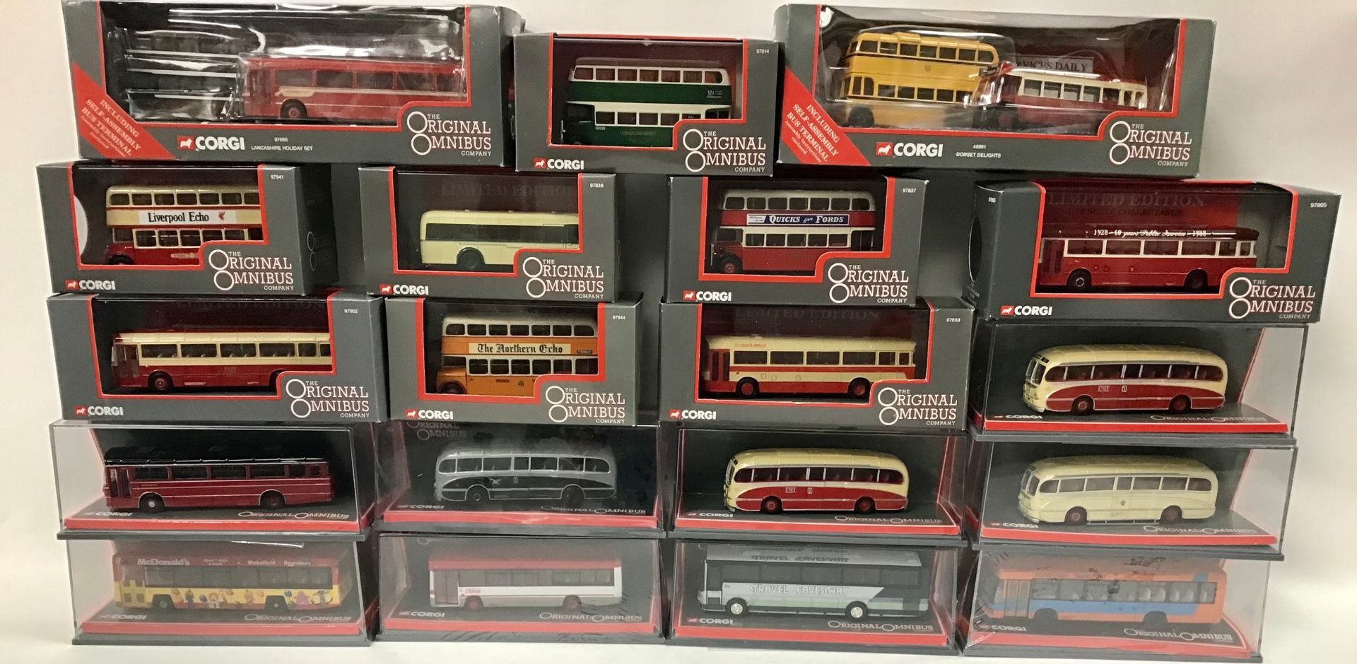 19 x Corgi The Original Omnibus models. Mint condition in Excellent boxes.