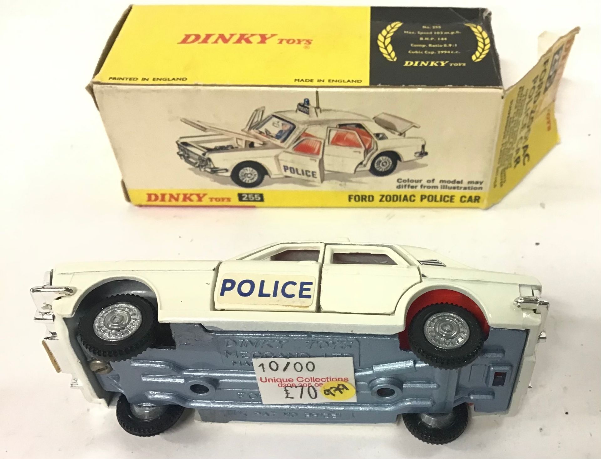 2 Dinky Models: 255 Ford Zodiac "Police" Car - off-white, red interior with figure driver, chrome - Image 3 of 4