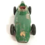 Mettoy Vanwall Racing Car finished in green, criss-cross hubs, race No.7, missing figure driver.