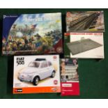 5 models kits: Perry Miniatures Battle in a Box American Civil War, Burago Fiat 500, Auhagen Market,