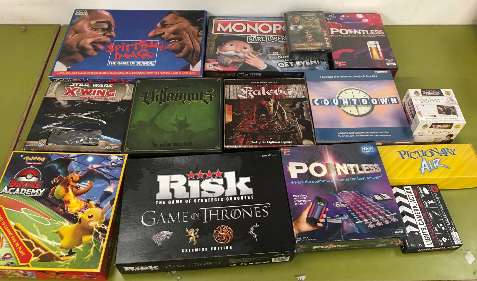 Large collection of various board games and games to include Monopoly for Sore Losers, Pointless,