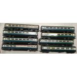 8 x Hornby OO gauge Inter-City coaches - Fair to Good condition.