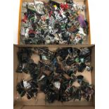 2 x trays of metal Warhammer and Games Workshop Lord of the Rings and mixed slotted figures.