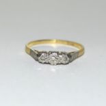 18ct gold and Plat 3 stone diamond ring size O