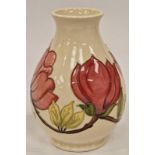 Moorcroft pink "Hibiscus" pattern vase 20cm tall