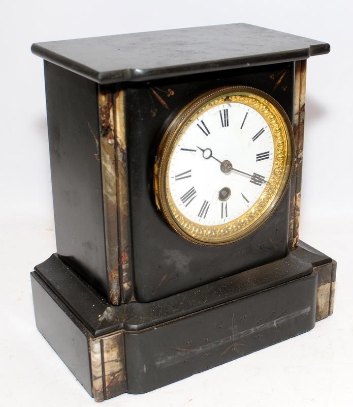 Antique slate mantel clock 23cms tall. Untested. - Image 2 of 4