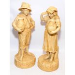 Pair of Robinson & Leadbetter Ivory Parian ware figures of a peasant boy and girl carrying water