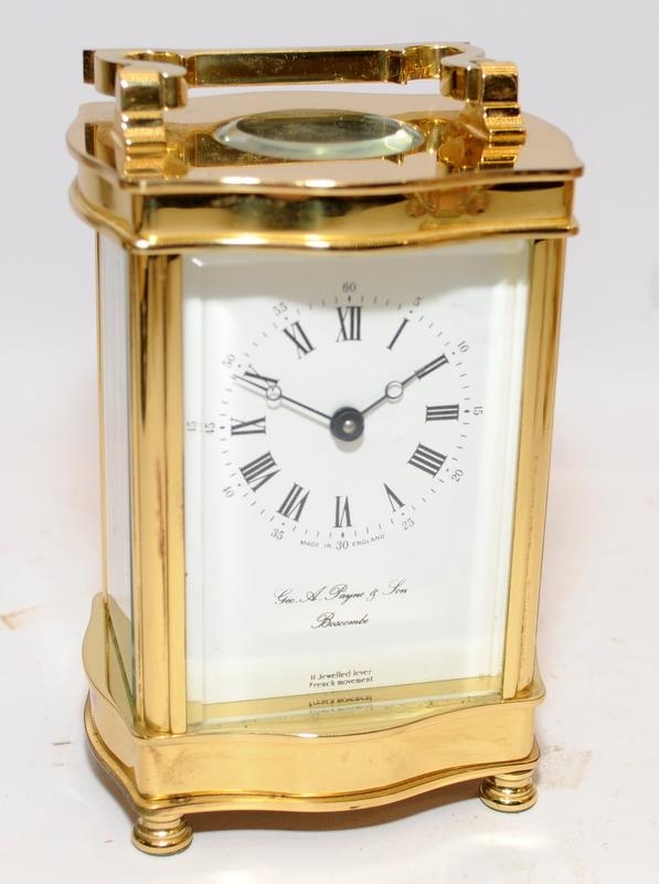 Quality brass 8 day carriage clock with French lever movement. Dial signed by local jeweller - Image 2 of 5