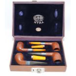 Superb quality pipe smokers set by GBD. Presented in a fitted pig skin case. Set consists of four