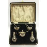 Silver hallmarked five piece condiment set Birmingham 1912 in original fitted case total weight