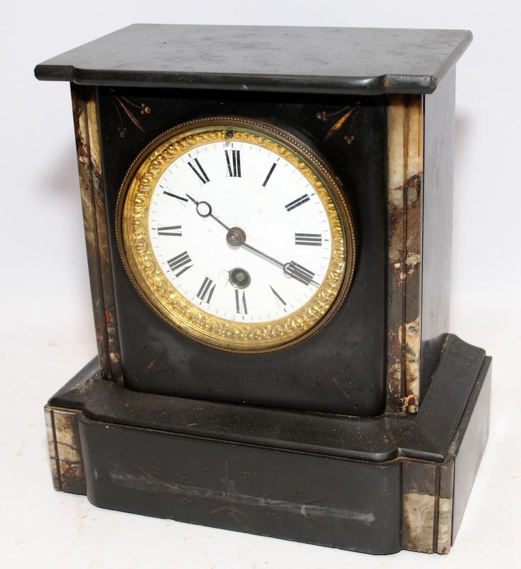 Antique slate mantel clock 23cms tall. Untested.